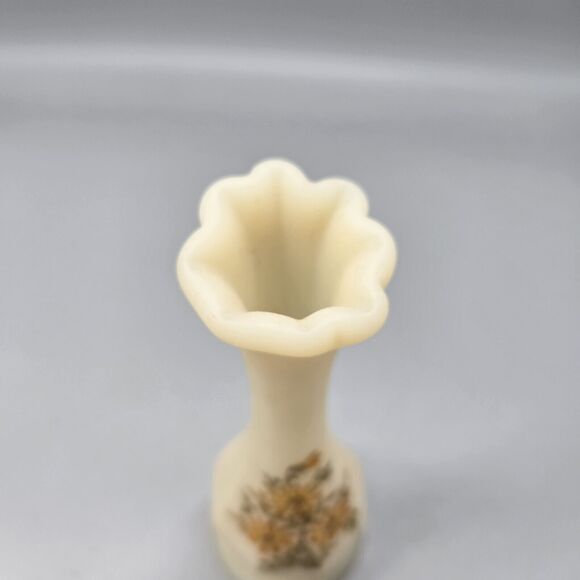 Fenton Cream Vase with Orange Floral Design - Picture 3 of 7